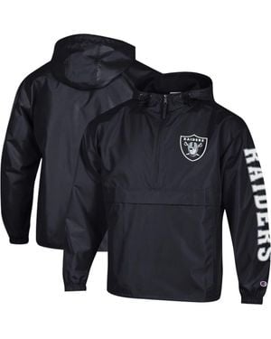 Champion Las Vegas Raiders Packable Hooded Windbreaker Half-Zip Jacket - Blue