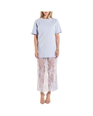 Endless Rose Mixed Media Cotton Knit & Lace T-Shirt Dress - Blue