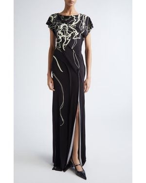 Jason Wu Scribble Floral Print Jersey Gown - Black