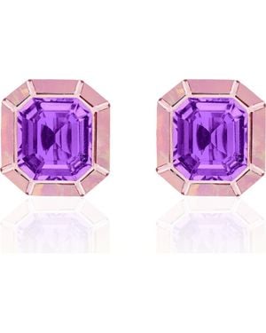 Goshwara Mélange Emerald-Cut Stud Earrings - Purple