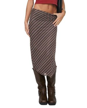 Princess Polly Harbor Low Rise Stripe Midi Skirt - Brown