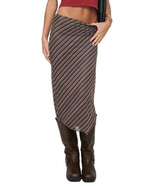 Princess Polly Harbor Low Rise Stripe Midi Skirt - Brown