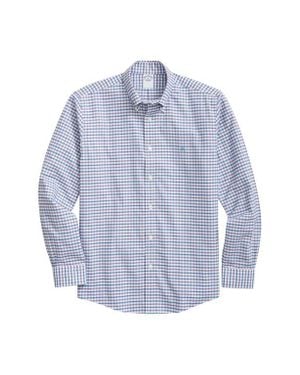Brooks Brothers Regular Fit Check Stretch Cotton Button-Down Oxford Shirt - Blue