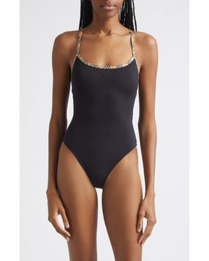 Burberry Satine Contrast Trim One-Piece Swimsuit - Blue