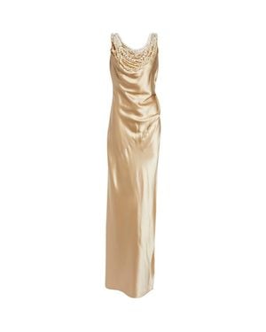 Balmain Shell Garland Draped Silk Gown - Metallic