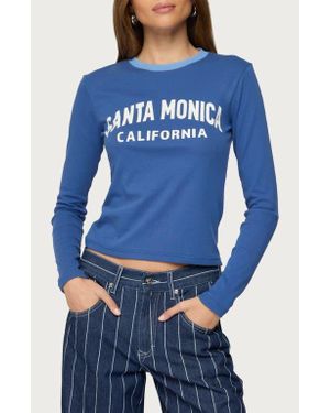 Edikted Santa Monica Long Sleeve Stretch Cotton Graphic T-Shirt - Blue