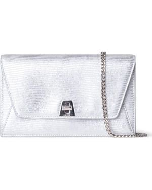 Akris Anouk Lizard Embossed Leather Envelope Wallet On A Chain - Metallic