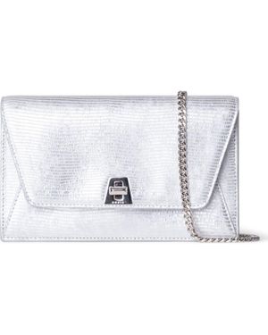 Akris Anouk Lizard Embossed Leather Envelope Wallet On A Chain - Metallic
