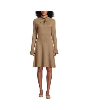 Lands' End Fine Gauge Cotton Fit And Flare Sweater Dress - Natural