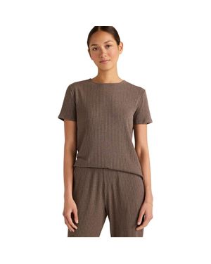 Haven Well Within Drapey Rib Knit Short Sleeve Crewneck - Gray