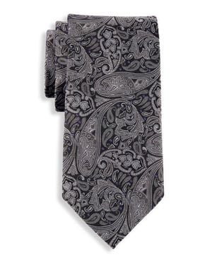 Oak Hill Premium by DXL Big & Tall Fancy Paisley Tie - Gray