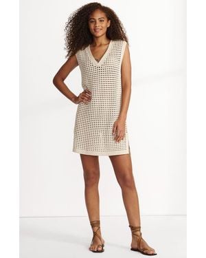Lands' End Cotton Open Knit V-Neck Swim Cover-Up Dress - Natural