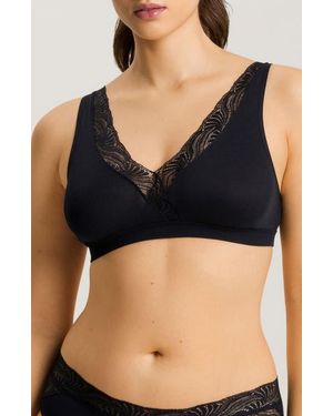 Hanro Cotton Delight Wireless Lace Trim Soft Cup Bra - Black