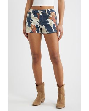 YMI Print Mid Rise Bull Denim Shorts - Blue