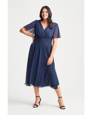 Scarlett & Jo Victoria Solid Angel Sleeve Midi Dress - Blue