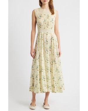 Doen Liliane Floral Lace Detail Organic Cotton Dress - Yellow