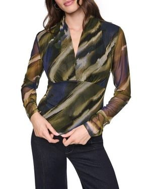 DKNY Zebra Print Long Sleeve Mesh Shirt - Gray
