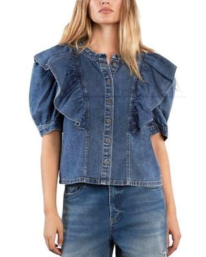 Wash Lab Denim Daydream Ruffle Denim Shirt - Blue