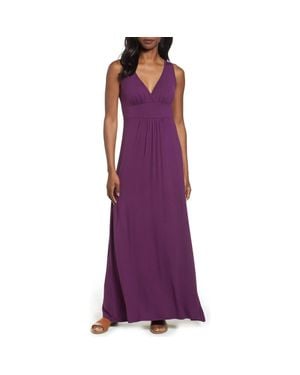 Loveappella V-Neck Jersey Maxi Dress - Purple