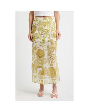 a.ren Irisa Print Linen Maxi Skirt - Yellow