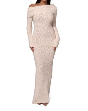 JLUXLABEL Olivea Bouclé Long Sleeve Off The Shoulder Sweater Dress - Natural