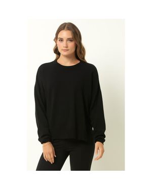 Single Stitch Relaxed Crew Neck Sweater - Black