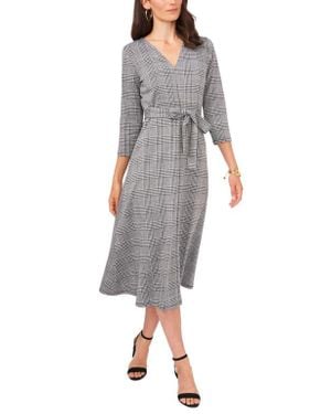 Chaus Houndstooth Plaid Jacquard Midi Dress - Gray