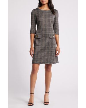 Connected Apparel Plaid Knit A-Line Dress - Gray