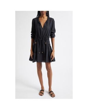 Burberry Lauren Check Long Sleeve Cotton Voile Dress - Black