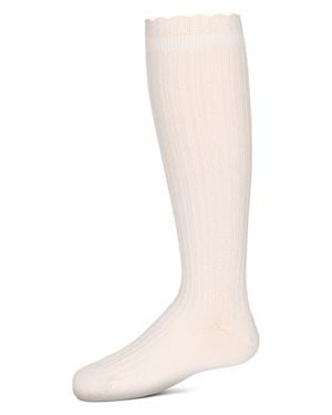 Memoi Open Work Heart Knee High Socks - Natural
