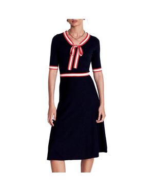 Boden Tipped Bow Cotton & Wool Fit & Flare Dress - Blue
