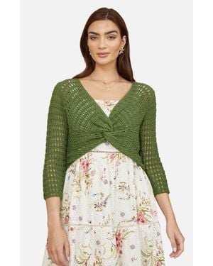Yumi' Crochet Cotton Twisted Bolero Cardigan - Green