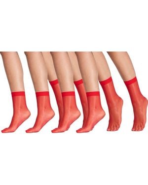 LECHERY 4 Pairs Of Glossy Sheer Socks - Red