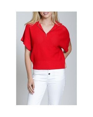 Apny Open Stitch Quarter Zip Sweater - Red