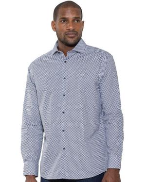 Luchiano Visconti Theodor Floral Geometric Print Long Sleeve Woven Shirt - Blue