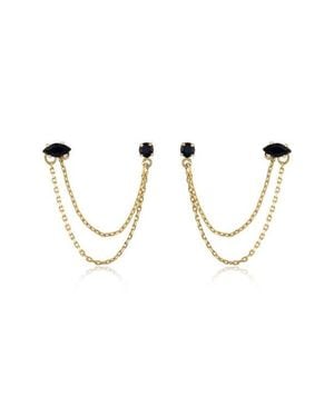 Ettika Double Piercing Chain Earrings - Black
