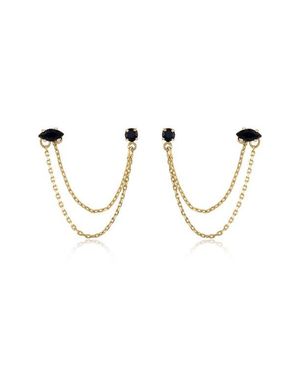 Ettika Double Piercing Chain Earrings - Black