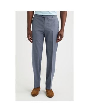 Berle Luxury Performance Flat Front Multiscreen Check Dress Pants - Blue