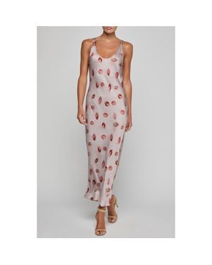 L'Agence Akiya Kiss Print Satin Maxi Slipdress - White