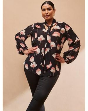 Live Unlimited Floral Print High Neck Blouse - Black