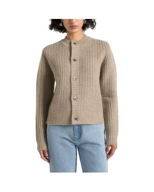 Manière De Voir Alix Crewneck Ribbed Knit Cardigan - Natural