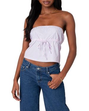 Edikted Augusta Pinstripe Strapless Peplum Crop Top - Blue
