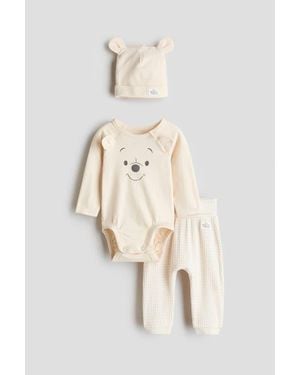 H&M 3-Piece Printed Jersey Set - Natural