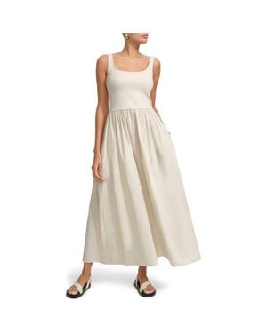 MARCELLA Clara Mixed Media Ponte & Cotton A-Line Dress - Natural