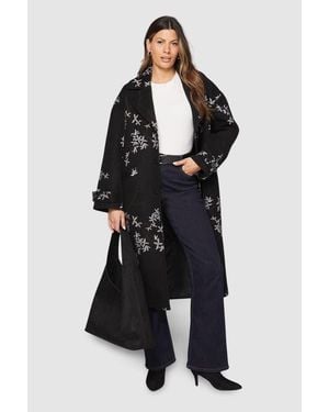 Wallis Floral Three Button Collared Coat - Black