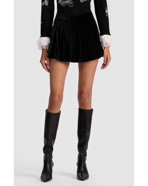 Alice + Olivia Emilie Pleated Velvet Miniskort - Black