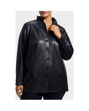 Foxcroft Carolina Faux Leather Button-Up Shirt Jacket - Black