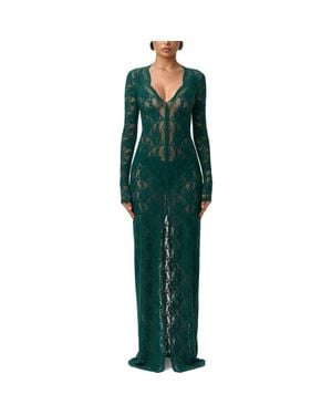 Naked Wardrobe Long Sleeve Button-Up Lace Maxi Dress - Green