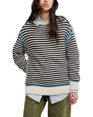 Free People Stripe Cotton Sweater - Black