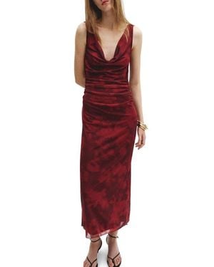 Mango Ruched Sleeveless Dress - Red